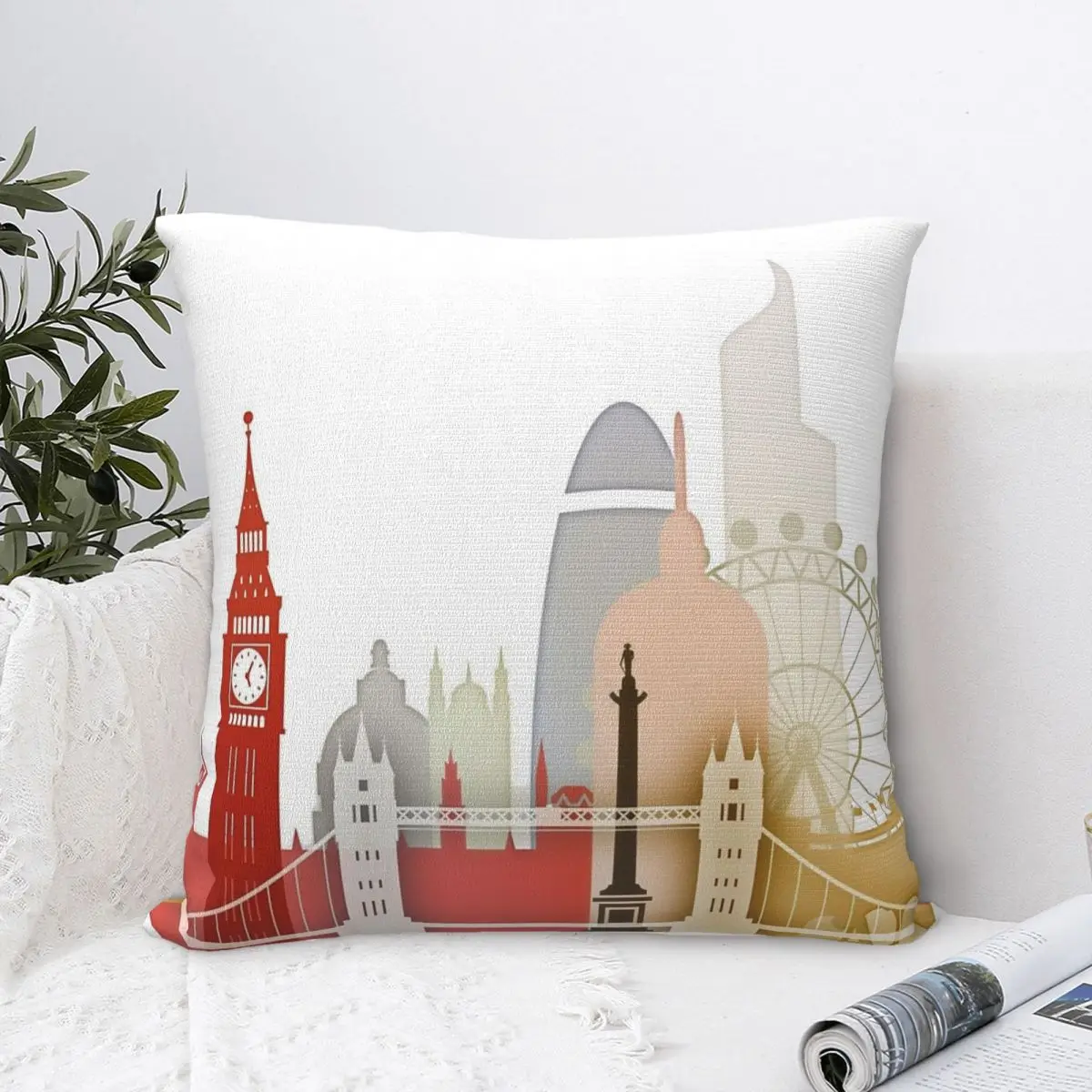 

London Square Pillowcase Polyester Pillow Cover Velvet Cushion Zip Decorative Comfort Throw Pillow For Home Living Room