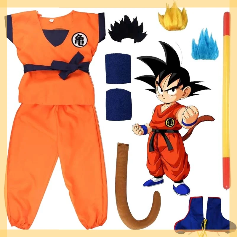 

2024 New 4Pcs Hot anime Kids Adult Son Goku Costume Anime Cosplay hero Uniform Wig Carnival new halloween costume for Man Woman