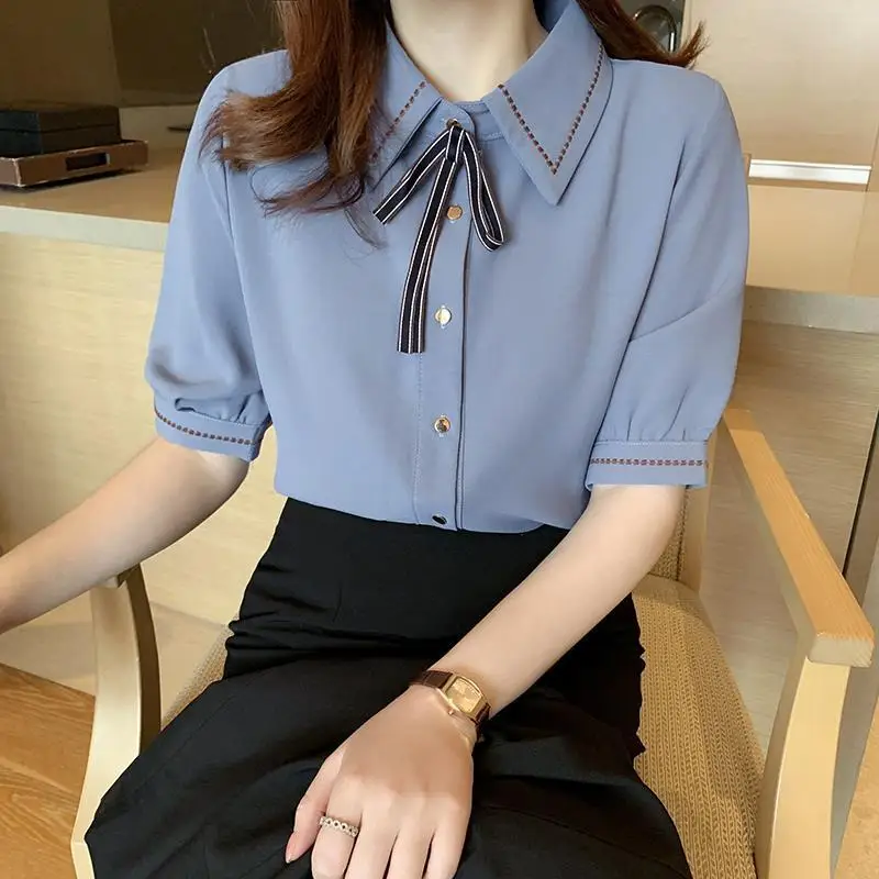 

Женская свободная рубашка с короткими рукавами, темпераментный топ, новая летняя шифоновая рубашка