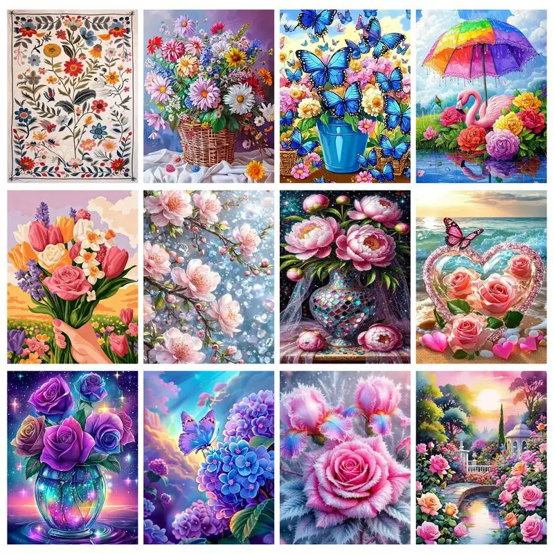 

GATYZTORY Painting By Number Poppy Flower Kits For Adults Handpainted On Canvas DIY Floral Coloring By Number Home Decor