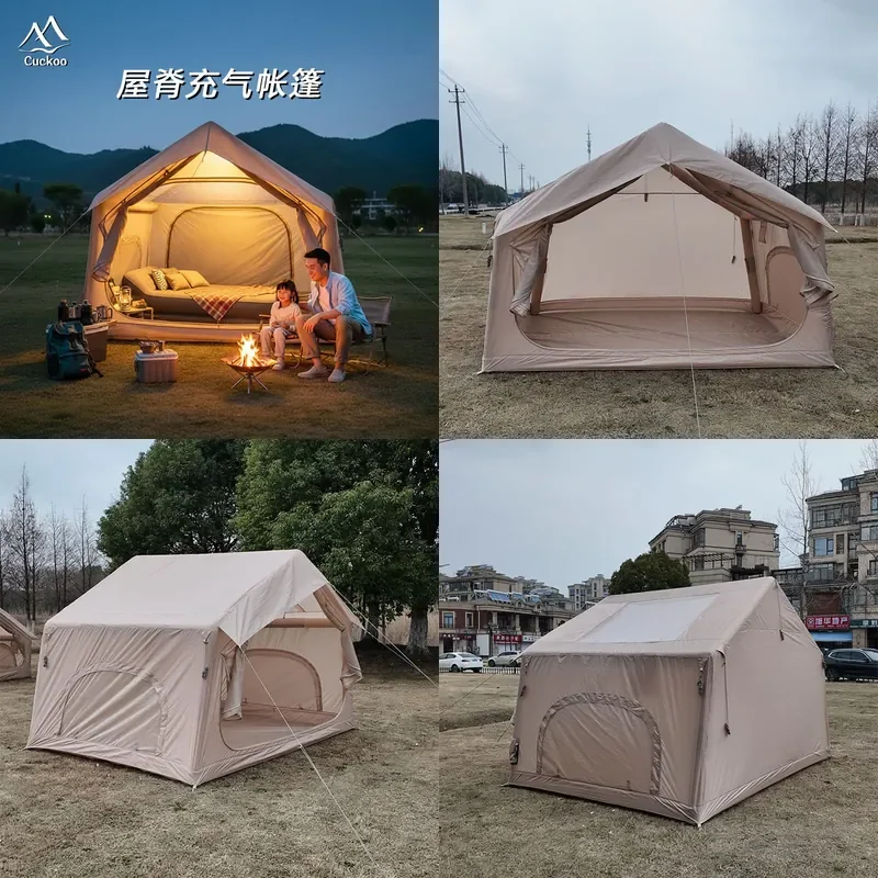 For 8 Person Flat Inflatable Ridge Tent Thickened Rainstorm Proof Portable Large Space Family Camping Outdoor Shelter