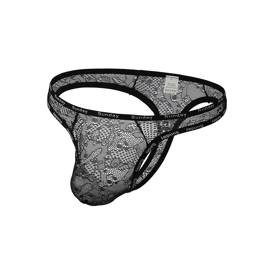 Mens Sexy Lace Thong See Through Breathable Briefs T Back Panties Underwear Comfortable High-quality Underpanties