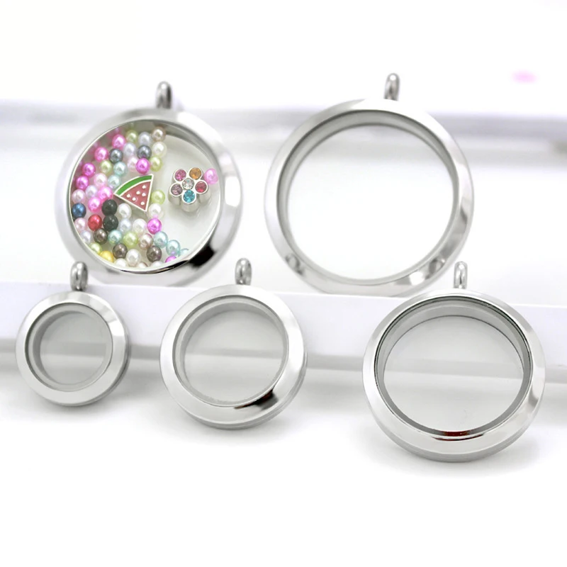 Glass Living Memory Locket Floating Charms Locket Medallion Stainless Steel Necklace Pendant For Women Jewelry Making No Chain