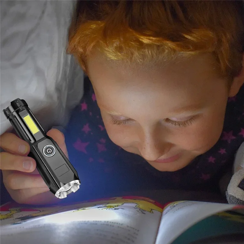 Portable COB Flashlight USB Rechargeable 4 Adjustable Modes Torch LED Emergency Light Outdoor Waterproof Travel Camping Lighting