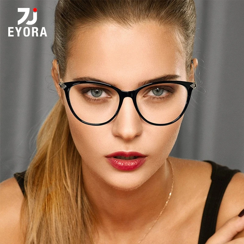 

EYORA Vintage Cat Eye Anti-Reflective Reading Glasses Anti Blue Ray Myopia and Hyperopia Photochromic Prescription Eyewear Lens