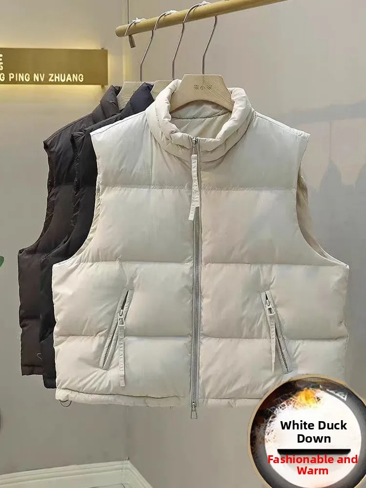 

Женский пуховый жилет: модный, белый, свободного кроя, верхняя одежда для осени и зимы, из полиэстера, на молнии, теплый