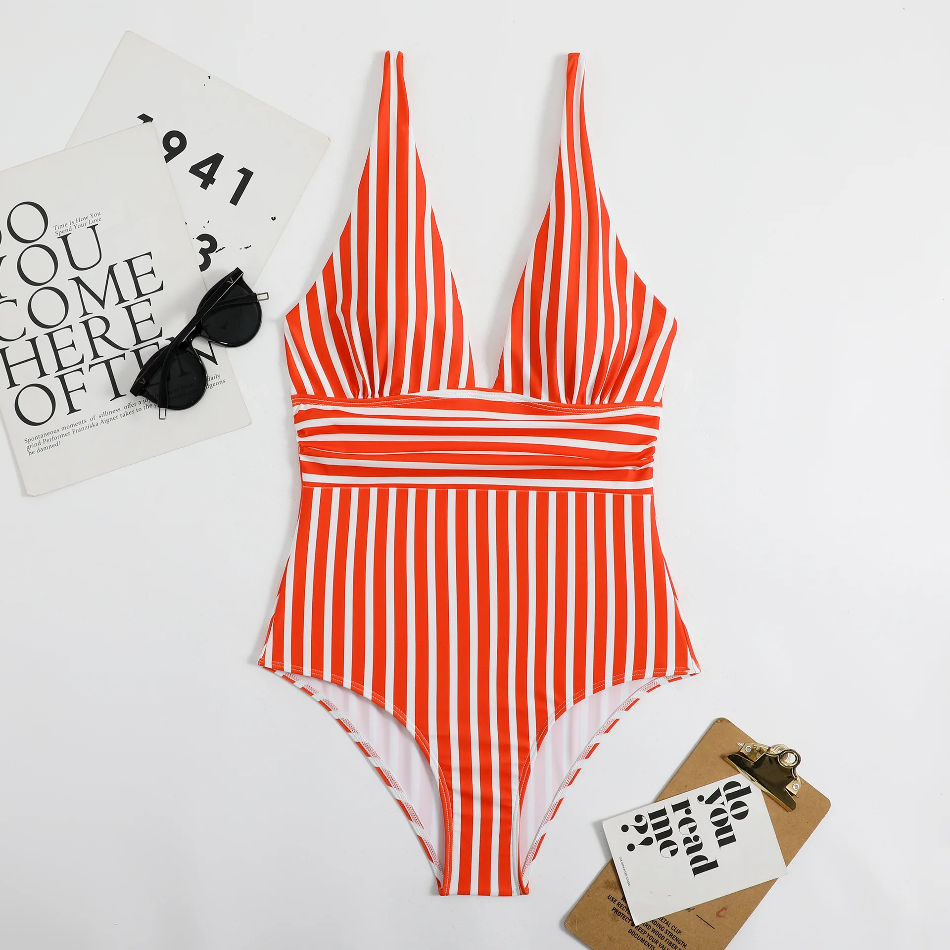 One Piece Swimsuit 2023 New Swimsuit Multicolor Printing Swimsuit Women V-neck Adjustment with Chest Pad One-piece Bikini m