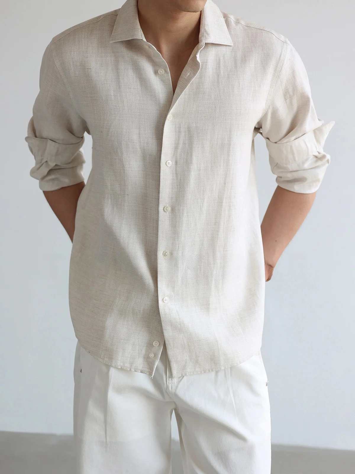  Linen- Blend Shirt Men's Business Casual Loose Fit Sweat-Wicking Long Sleeve Button-Up Shirt for Holiday
