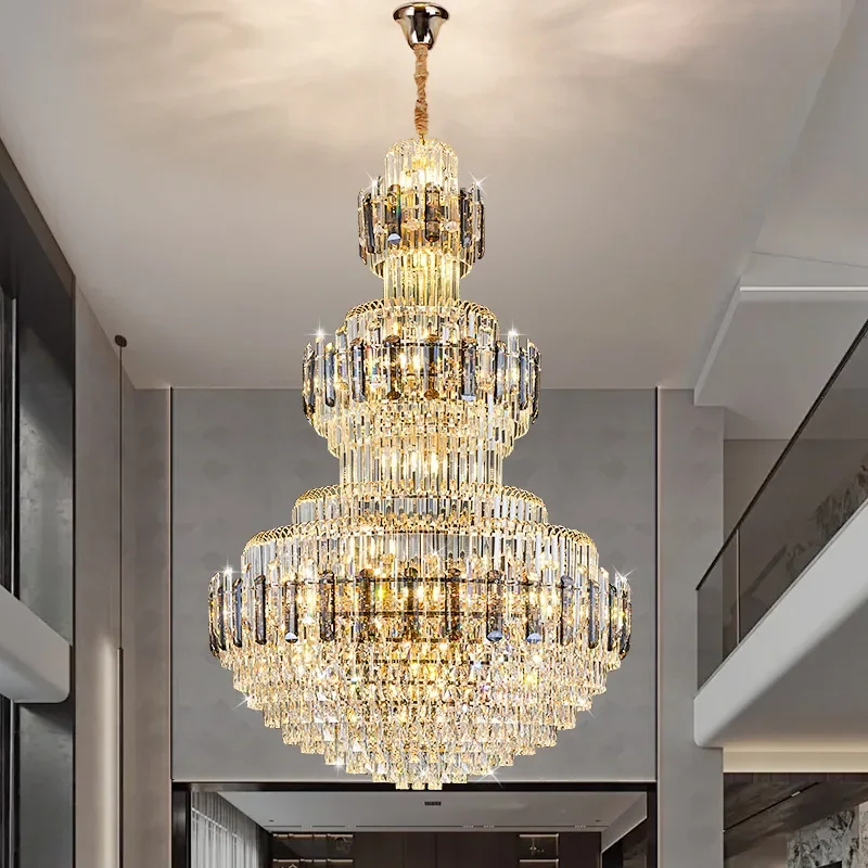 مبنى مزدوج لغرفة المعيشة، ثريا فيلا، غرفة معيشة، قاعة شاهقة، هندسة الفندق، سلالم فاخرة من الكريستال الأوروبي