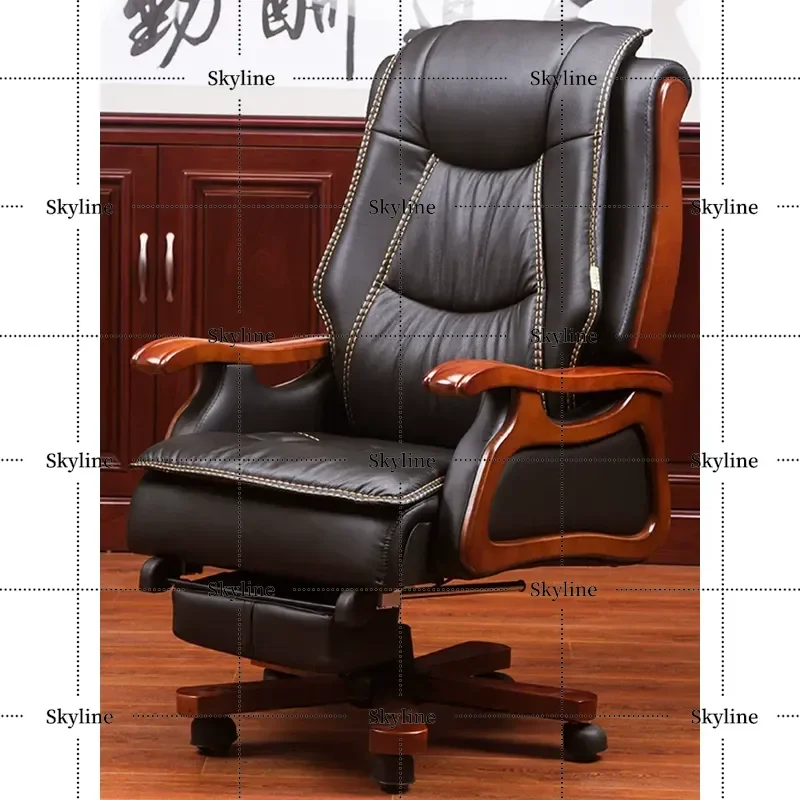 for Leather Boss Chair Reclining Massage Backrest Computer Home Office Solid Wood Swivel Seat Large Executive Chair