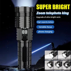 Super Bright LED Flashlight Built-in 18650 Battery Usb Rechargeable Zoom Tactical Torch 5 Mode Lighting Outdoor Camping Lantern