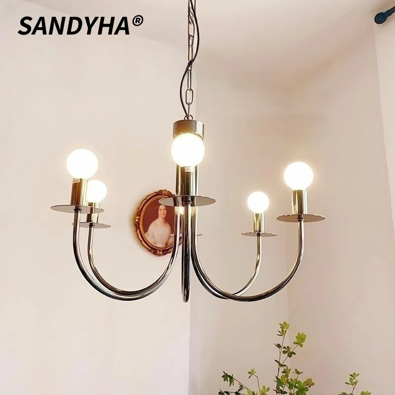 

SANDYHA French Industrial Retro Chandelier Nordic Pendant Light for Dining Living Room Bedroom Led Home Decor LED Lighting Lamp