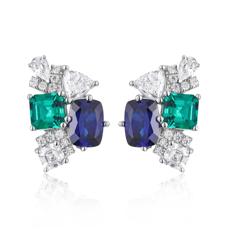 ZFSILVER s925 Silver Luxury Trendy Cultivated Gemstone Oval Square Heart Earring Charms Women Wedding Party Jewelry Gift E3-0267