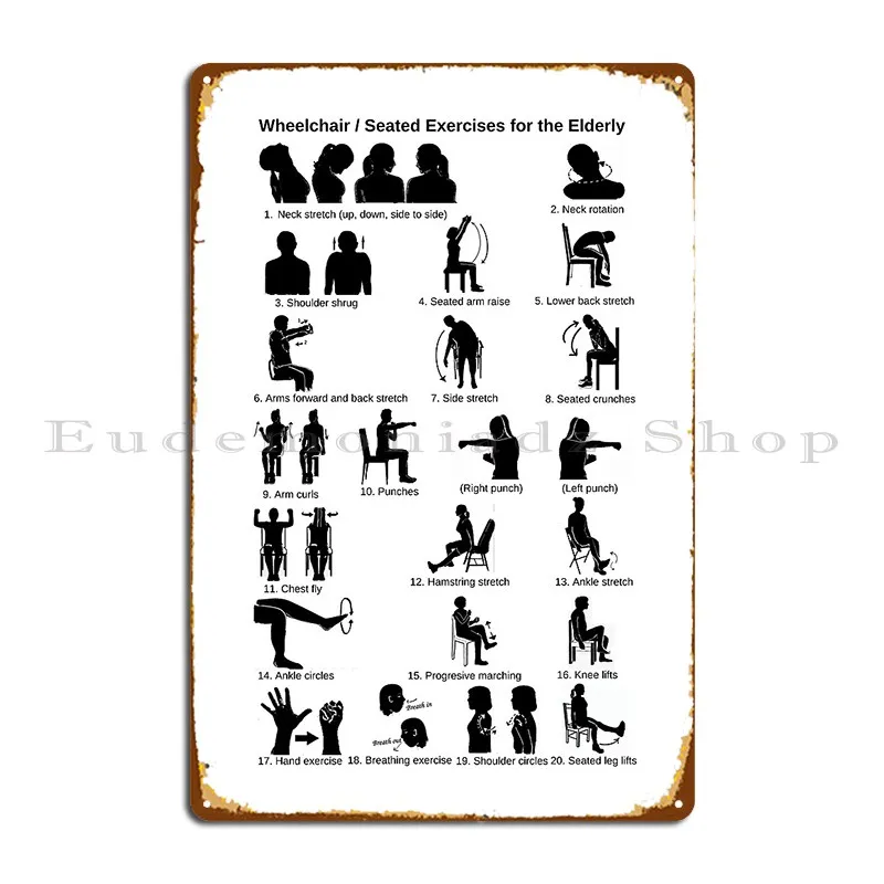 20 Wheelchair Seated Exercises For The Elderly Metal Plaque PaintingGarage Designing Decoration Printing Tin Sign Poster