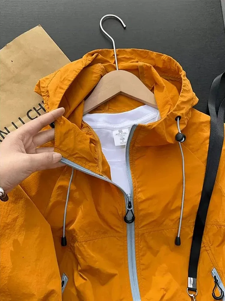 Men's UPF50 Quick Dry Ice Silk Hooded Lightweight Summer Outdoor Sports Jacket Standard Fit Long Sleeve Zipped Closure  ...