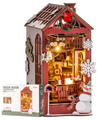 Robotime Rolife Book Nook Kit with LED Light 3D Wooden Puzzle Booknook Book Shelf Decoration DIY Miniature Christmas House