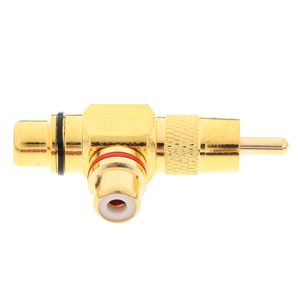 1Pcs Gold Plated RCA Male to 2 Female RCA Splitter Adapter AV Video Audio T Plug RCA 3 way Plug R Connector