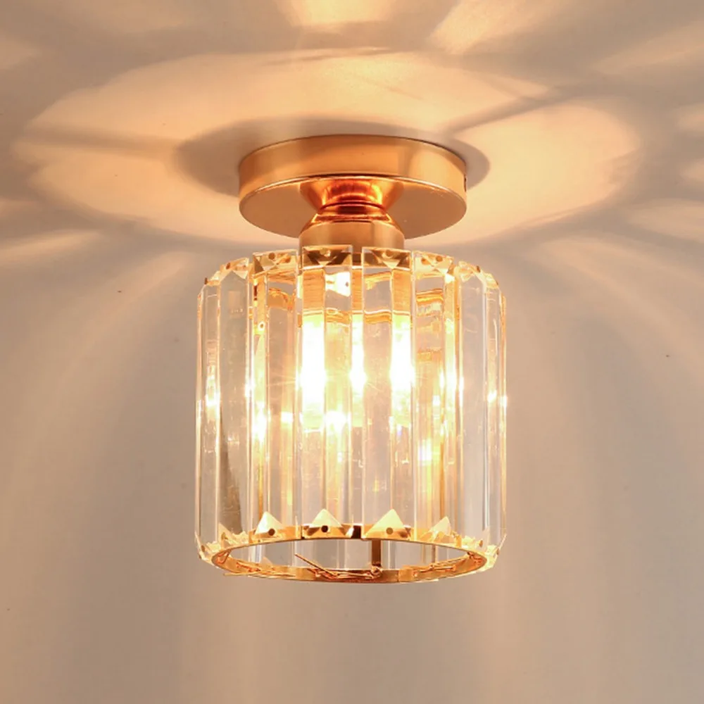 Modern Crystal Ceiling Light AC 85-265V Gold Finish Ceiling Lamp Surface Mounted E26/E27 Socket Close to Ceiling Lamp Hallway