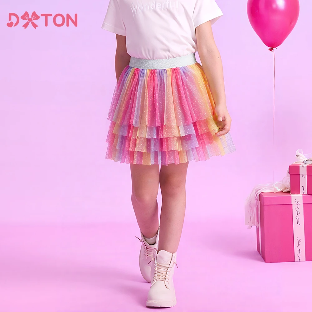 

DXTON Children Casual Skirts Layer Tulle Girls Puffy Mini Skirt Color Mesh Patchwork Ball Gown Dancing Kids Girls Tutu Skirts