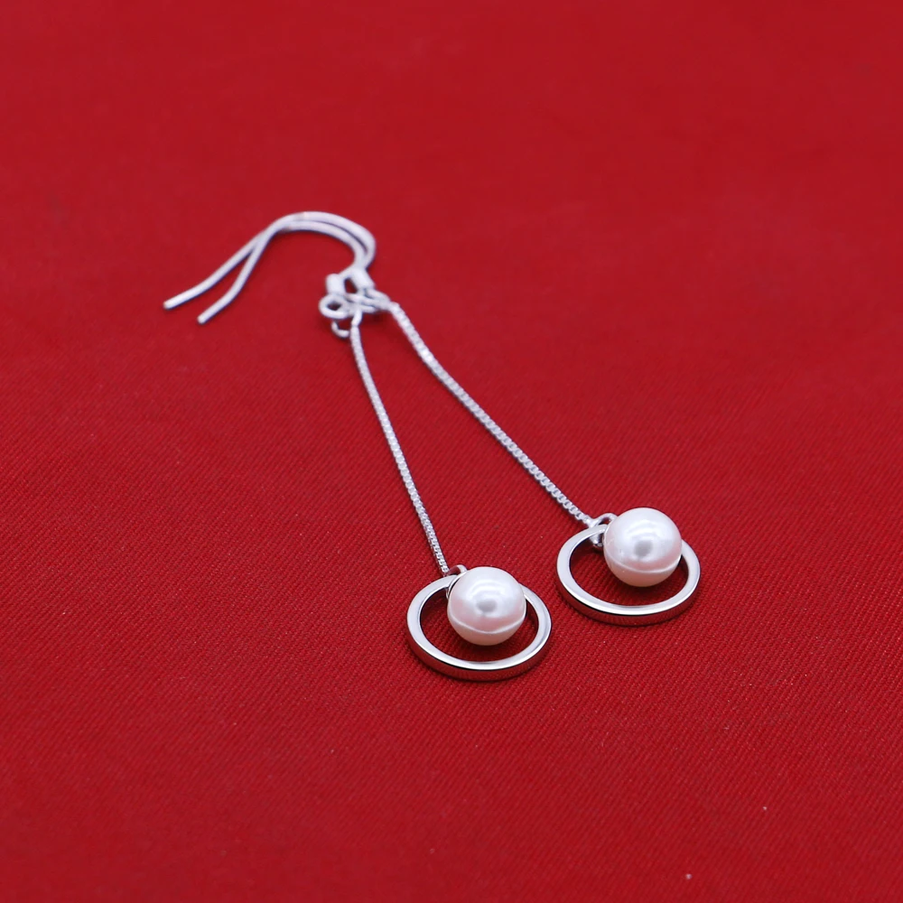 

Sweet Cute 925 Sterling Silver Pearl Earrings For Women Long Geometric Pattern Fashion Simple Women's Jewelry Accessories