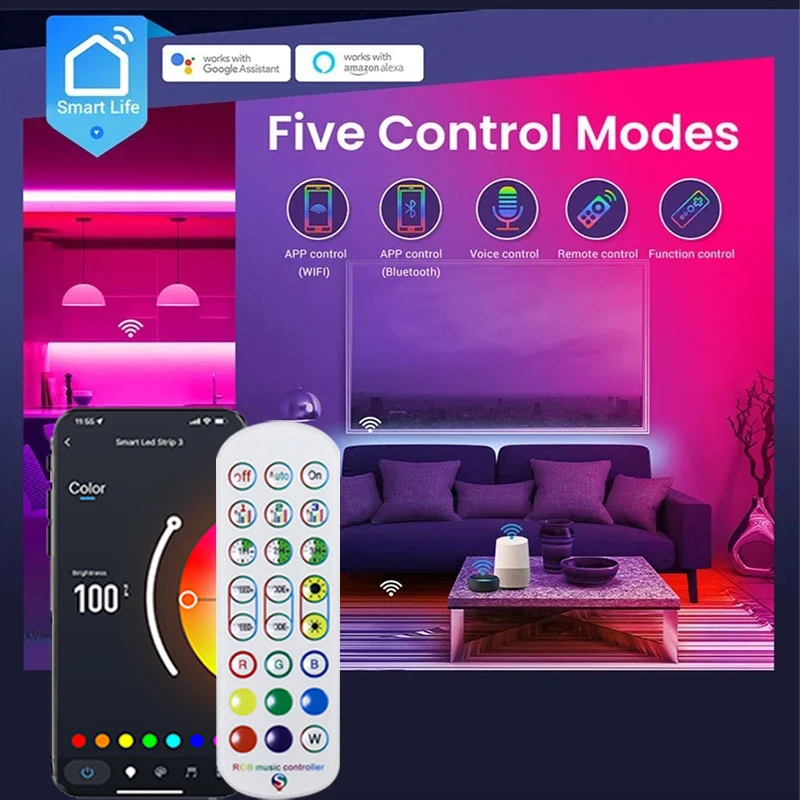 12V Tuya Wifi Smart Controler 4 Pin Bluetooth RGB Led Controller Voice Sensor RGB Led Lights Controller Alexa Google Home
