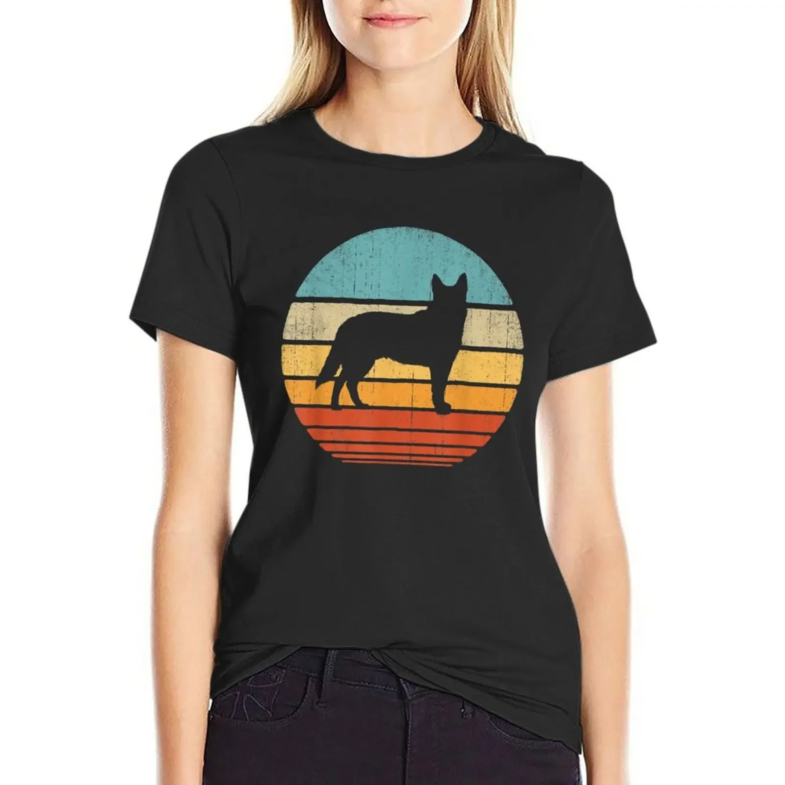 

Blue Heeler Australian Cattle Dog Retro Vintage 70s Sunset T-shirt summer clothes plus size tops Summer Women's clothing