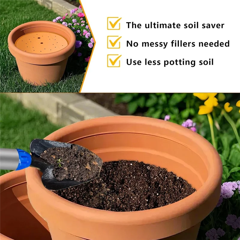 AB66-2Pcs Round Planter Insert,13Inch Orange Planter Insert, Plastic Disk With Drainage Holes For Place Inside Planter