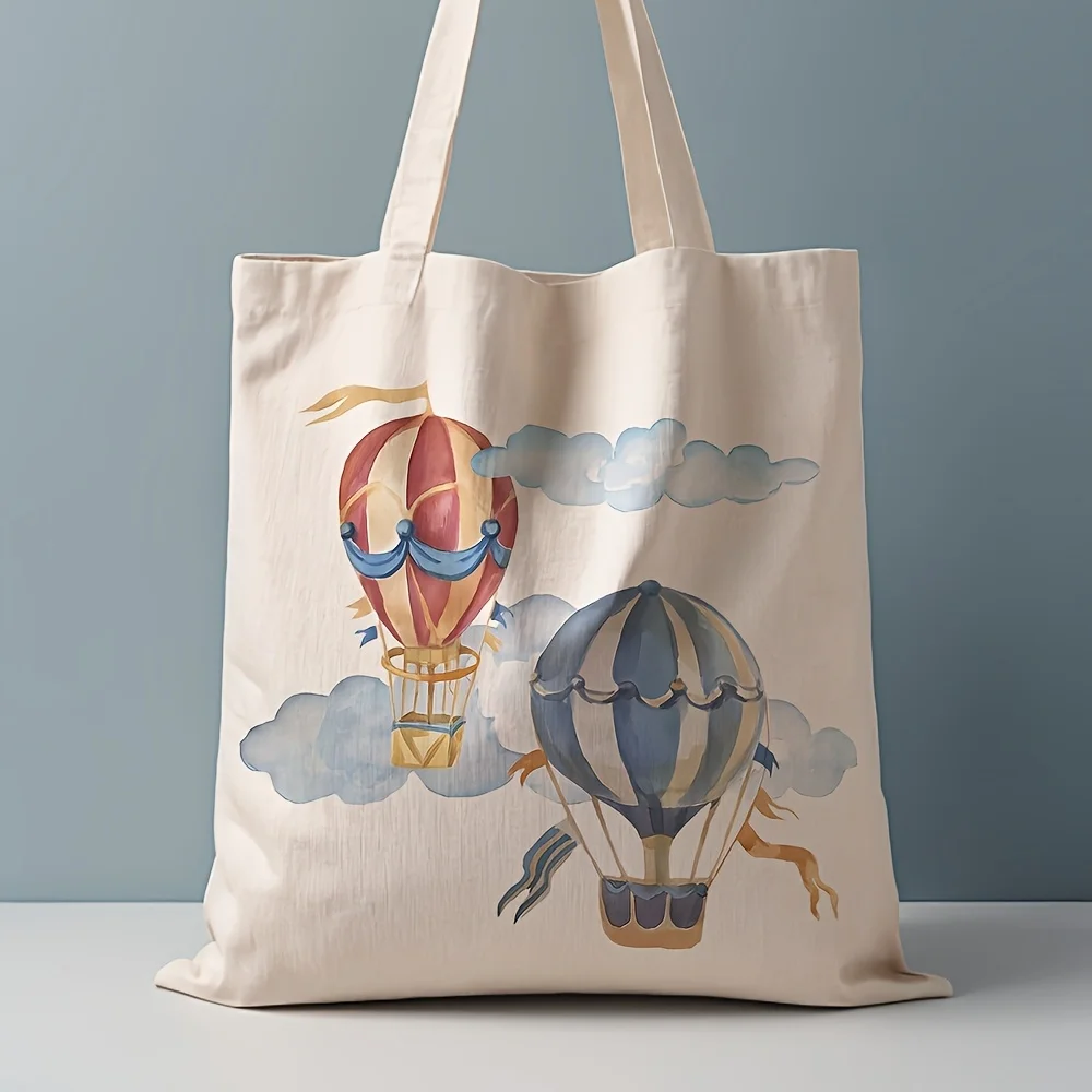 A Vintage hot air balloon printed canvas tote bag, suitable 