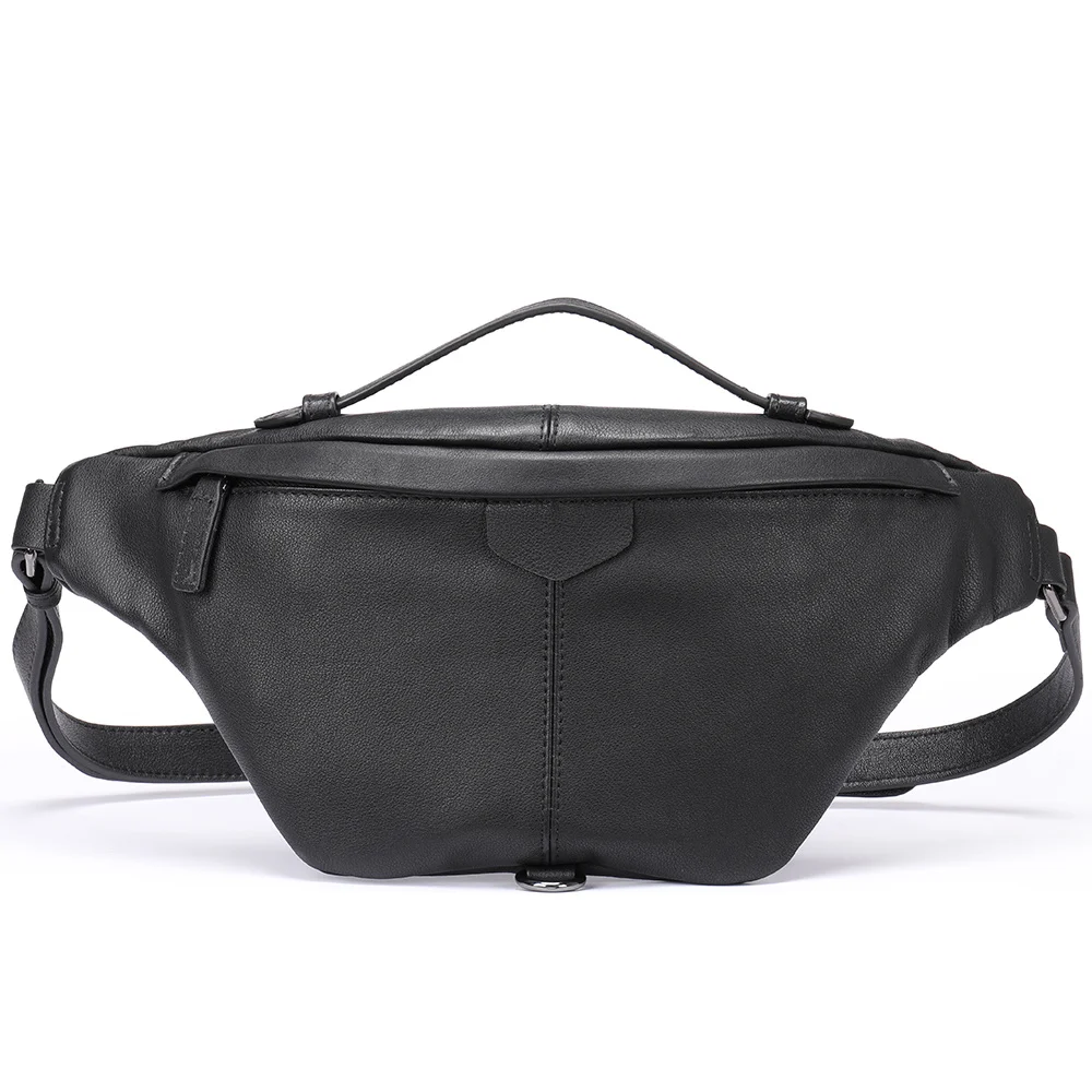 Men's Waist Bags Genuine Leather Fanny Pack Travel Hip Belt Pouch Male Chest Bags Sling Purse Side Bags Crossbody Balck