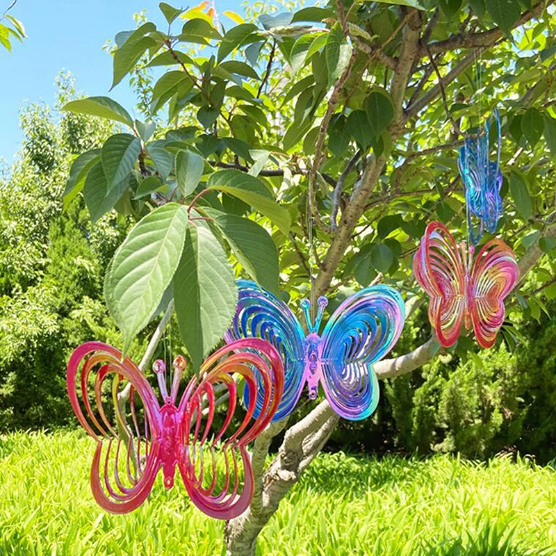 1PC Outdoor Garden Yard Hanging Decor Gradient Color Wind Spinner Catcher Hexagonal 3D Flowing Light Effect Wind Chimes Parts