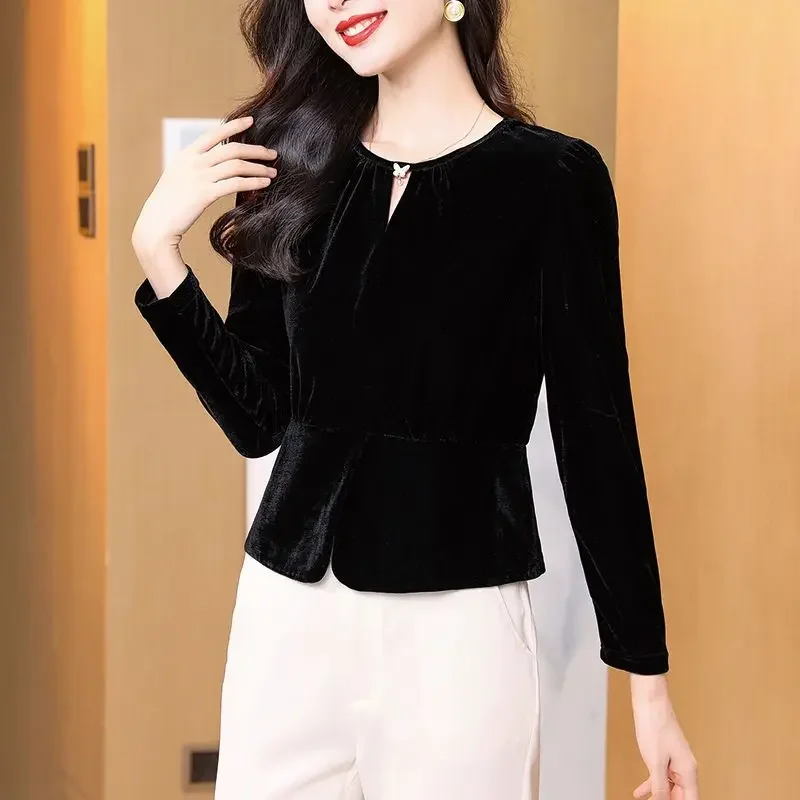 Small-scented Short Velvet Long-sleeved Base Shirt Women's Winter Underwear Top Fashionable T-shirt