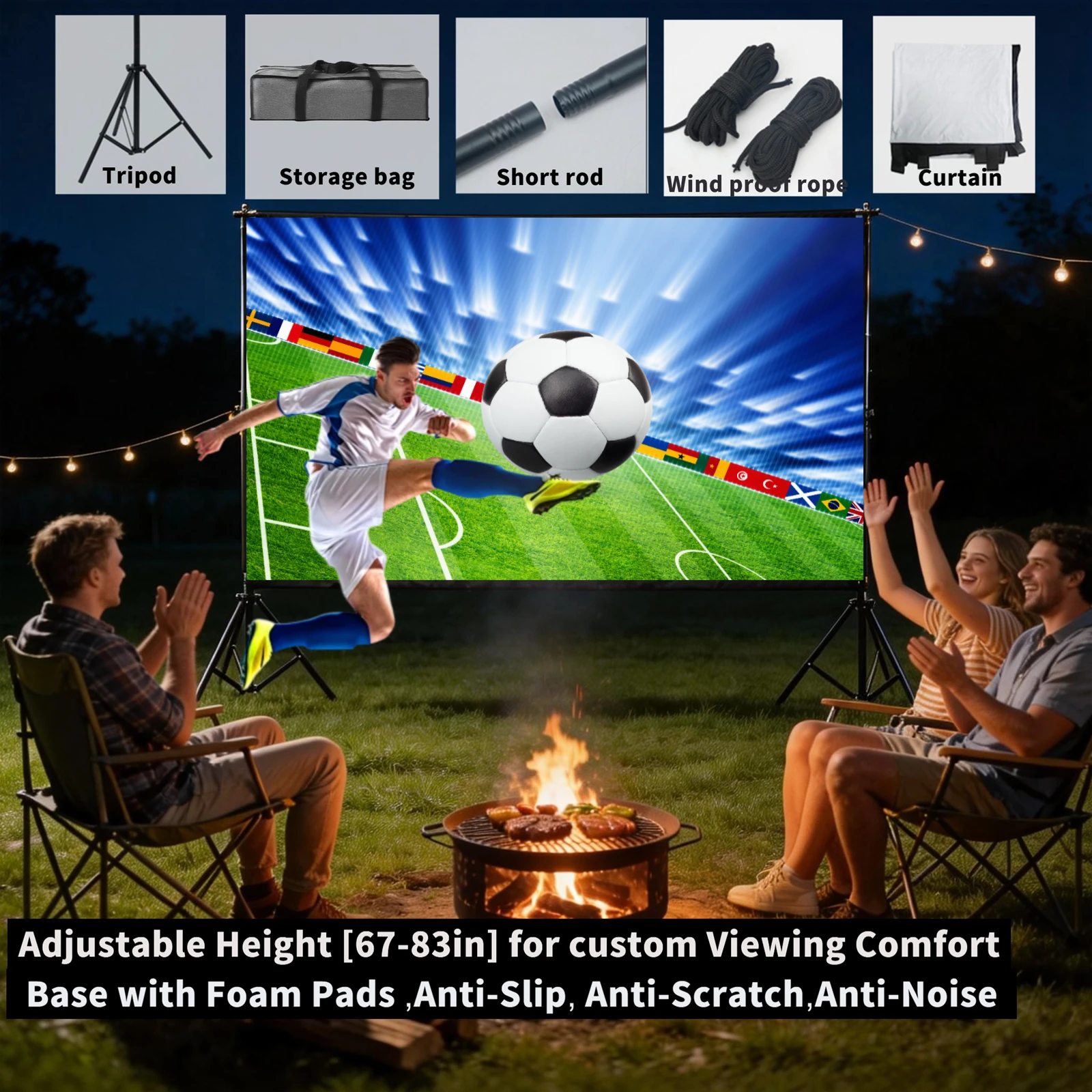 

Projector Screen Stand 100in 16:9 4K 1080 HD Portable Projection Screen for Home Office Garden Moive Theater Cinema
