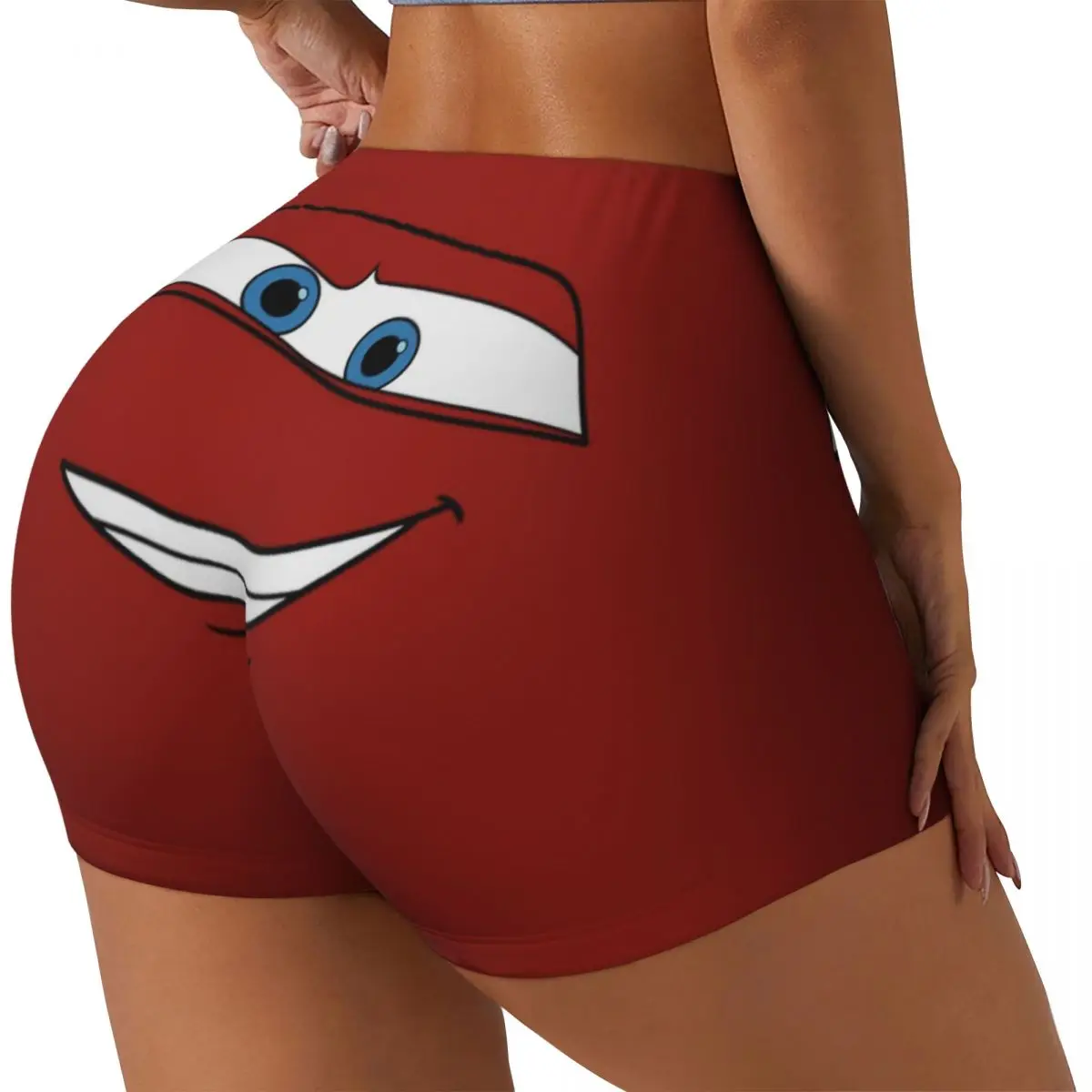 Custom Women Lightning Mcqueen Cars Workout Yoga Shorts Happy Gym Athletic Volleyball Biker Shorts