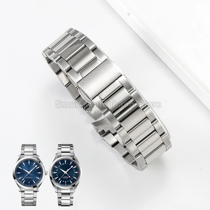 Exquisito brillo metálico clásico correa de reloj de acero inoxidable para Omega Seamaster Aqua Terra serie AT150 pulsera de reloj 20mm