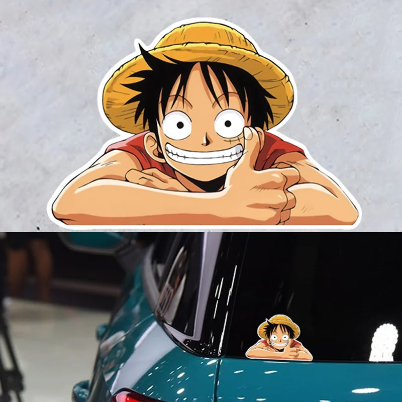 Funny Luffy Peeking At Window Stickers One Piece Anime Stickers Waterproof Laptop Window Sticker