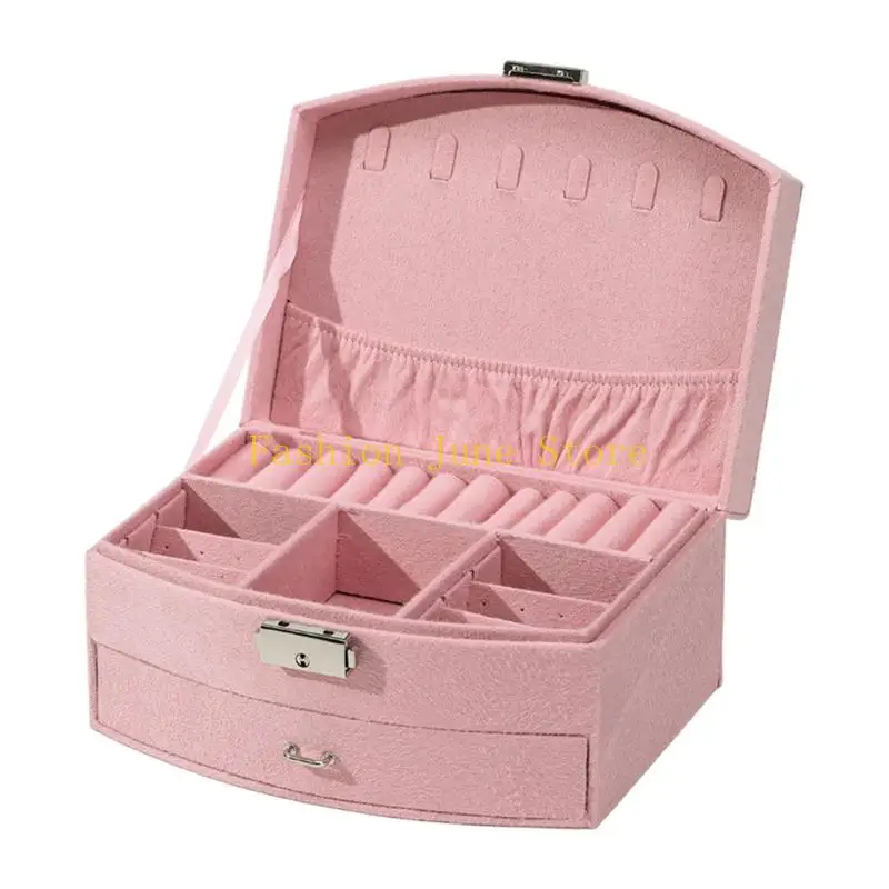 N5KA Fabric-Covered Jewelry Box with Compartmented Two-Level Storage