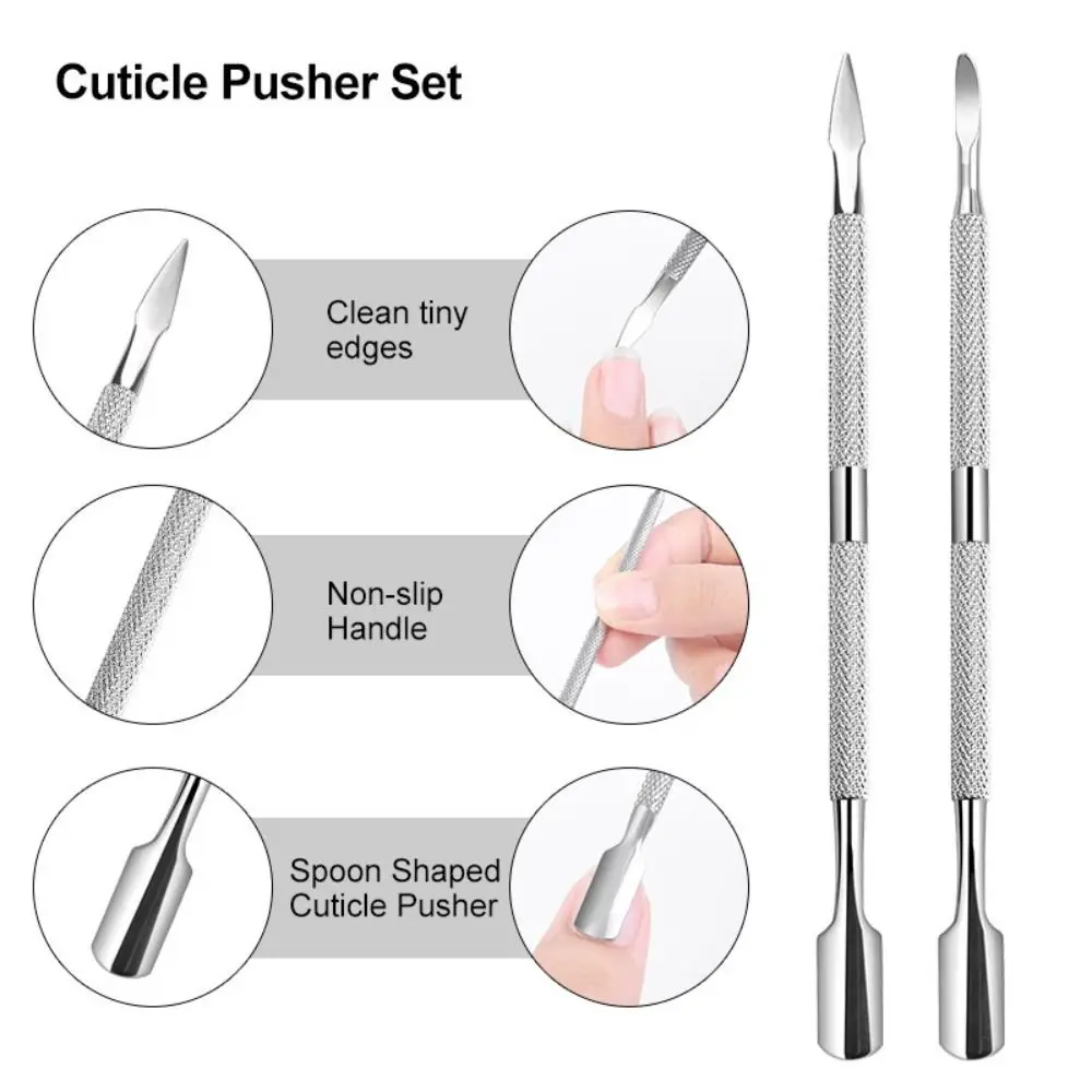 Stainless Steel Cuticle Pusher Double-Ended Beveled Steel Gel Nail Polish Remover Multicolor Double-Sided Pedicure Tool Pedicure