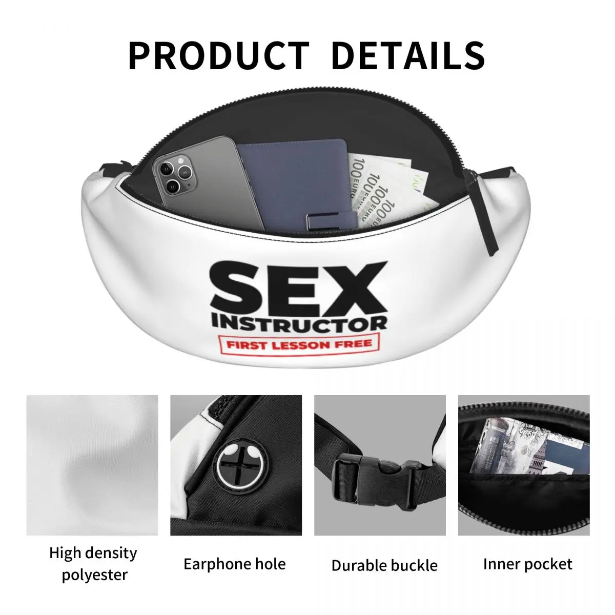 Sex Instructor Fanny Pack Women Men Cool Crossbody Waist Bag for Camping Biking Phone Money Pouch