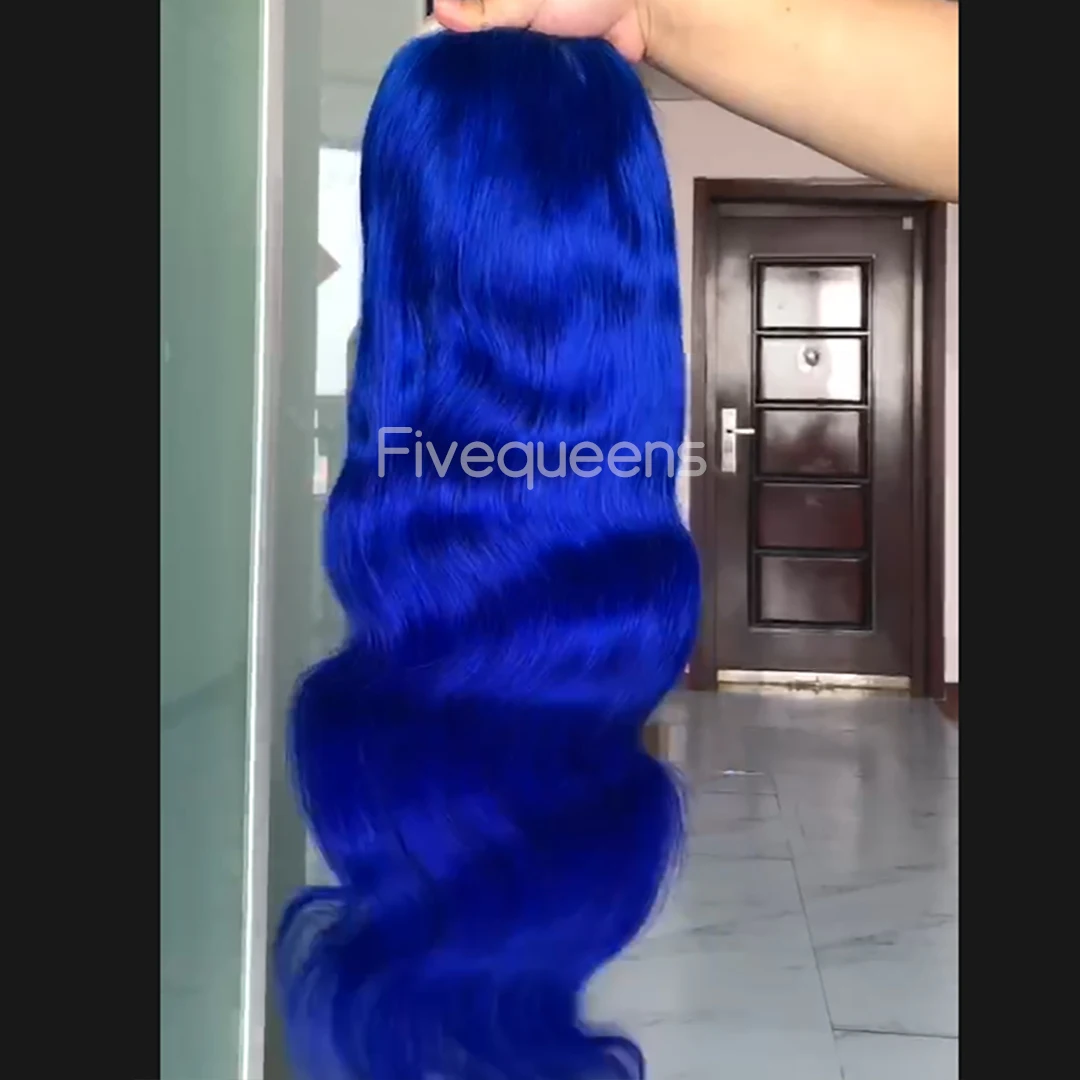 Parrucche frontali per capelli umani frontali in pizzo blu 13x4 con onda frontale in pizzo Parrucche anteriori in pizzo trasparente color blu brasiliano per le donne