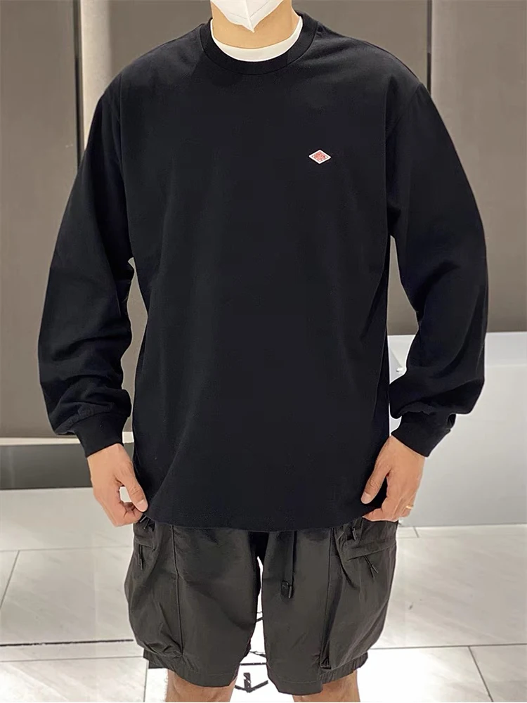 Spring Japan style Classic fashion Solid Simple Loose Long sleeve Cotton T-shirt Top Man Three-dimensional Icon Embroidery Tees