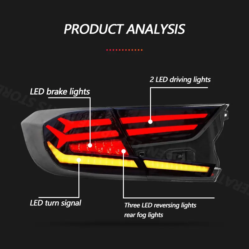 For Honda Accord 10th Generation Taillight Assembly Modification LED Flow Light Turn Signals Running Brake Car Tail Lamp