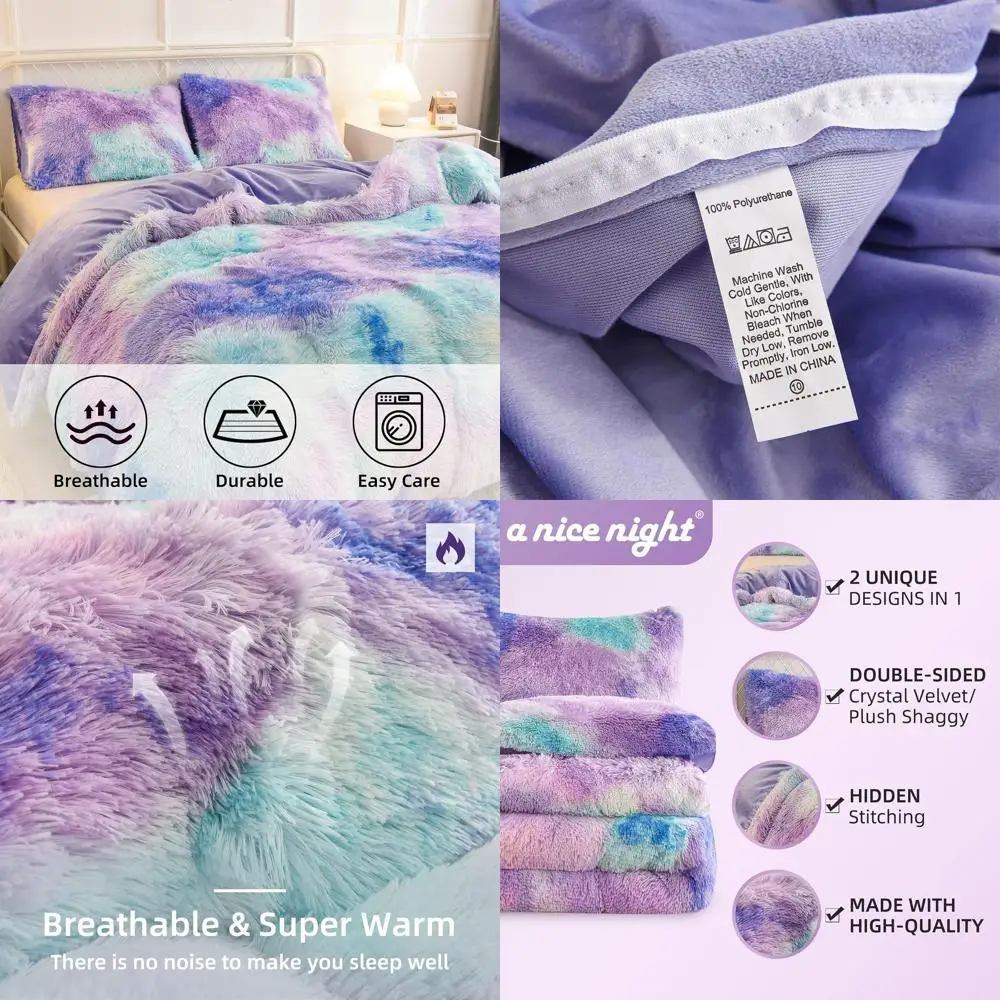 

Luxury Tie-Dye Velvet Duvet Cover Set, Soft & Cozy, Queen Size, Plush Crystal Blue
