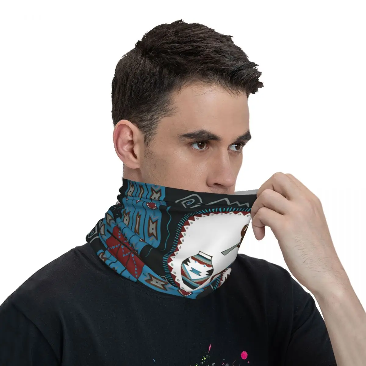 Blauwe Dunne Wikkel Sjaal Bandana Kokopelli Tribale Nek Gaiter Gezicht Cover Hoofdband