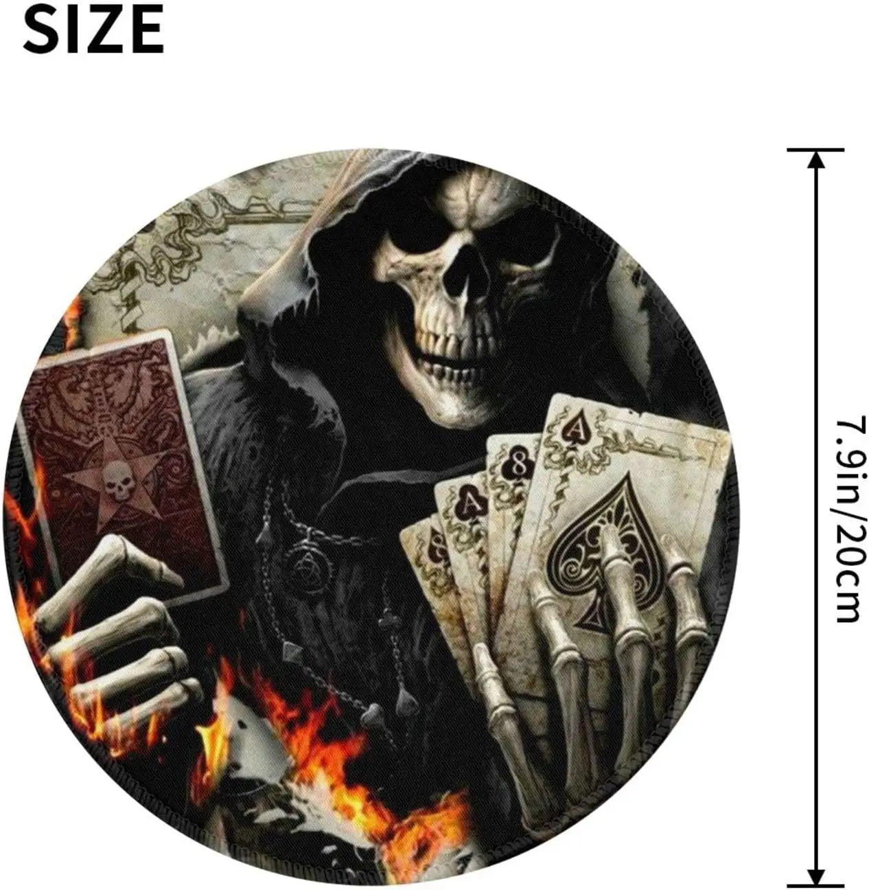 Grim Reaper Spades Death A Fire Dark Skull Round Mouse Pad Non-Slip RubberMouse Mat for Computer Desk Gaming Laptop Office Work