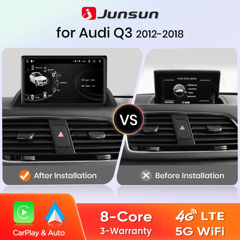 Junsun Auto Radio Drahtlose Carplay Android Auto Multimedia Player Für Audi Q3 2012-2018 4G WiFi LTE Touchscreen GPS Navigation