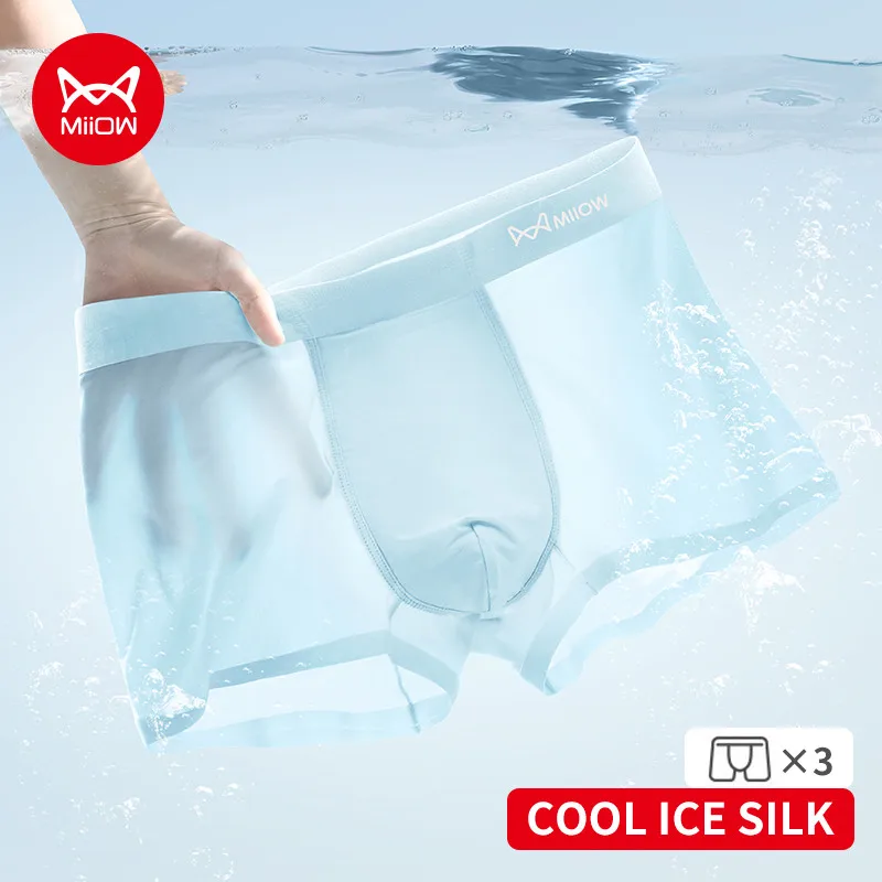 

MiiOW 3Pcs Cool Ice Silk Men Panties Underwear 10A Antibacterial Breathable Mesh Man Boxershorts Seamless Men's Underpants Boxer