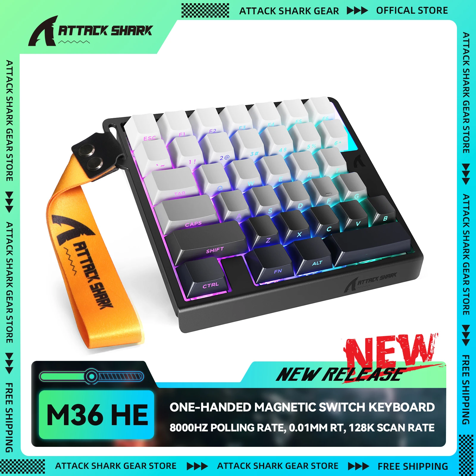 ATTACK SHARK M36 HE One-Handed Magnetic Switch RGB Wired Keyboard, 8000Hz Polling Rate, 0.01mm RT, 128K Scan Rate, Web Driver