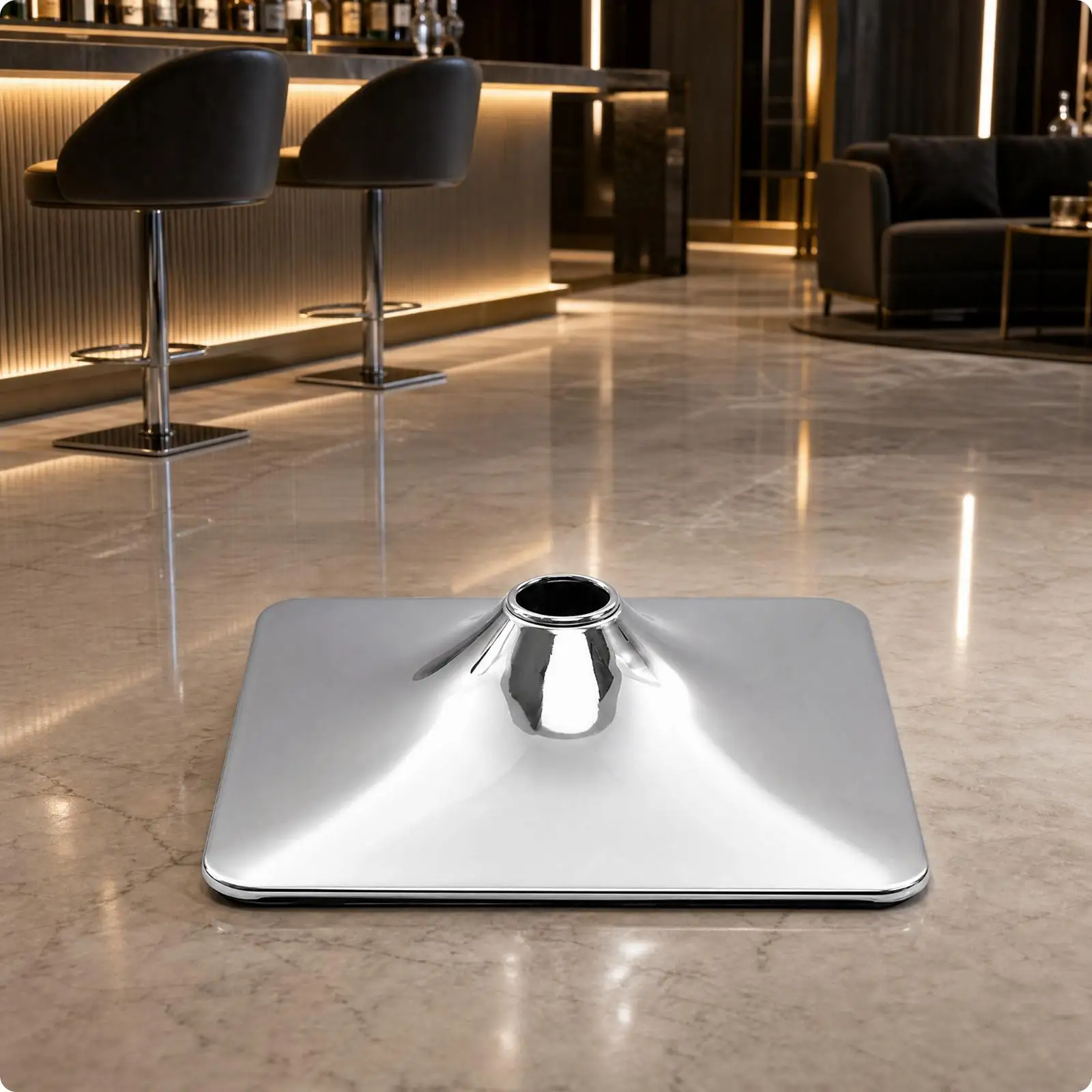 Square Bar Stool Base Plate Metal Shiny Chrome Finish Heavy Duty Swivel Mount for Chair Column Repair