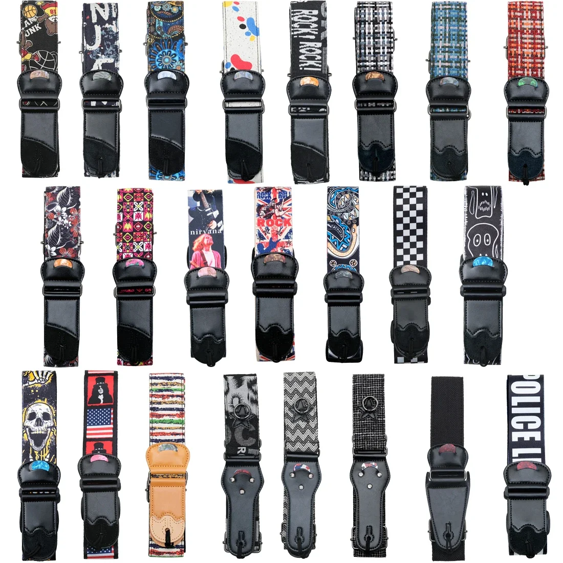 Guitar Strap Electric Acoustic Guitar Bass Universal Color Print Adjustable Polyester Back Strap Pluggable Guitar Accessories