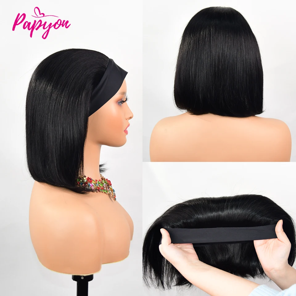 Perruque Bob Brésilienne Naturelle Cheveux Courts et Lisses Faite à la Machine Facile à Mettre et à 
